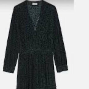 Women Zadig & Voltaire V-Neck Blackish Green Leopard Print Silk Long Dress L